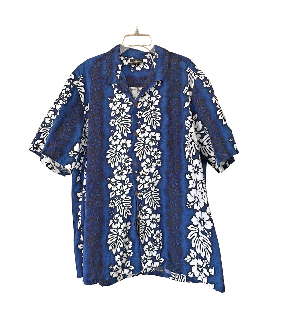 Royal Creations XXXL Hawaiian Shirt Blue White Floral Cotton Men’s